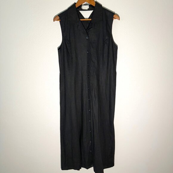 White Stage Linen Blend Button‎ Down Dress Criss-cross Back Cutout Size Large - Picture 1 of 9